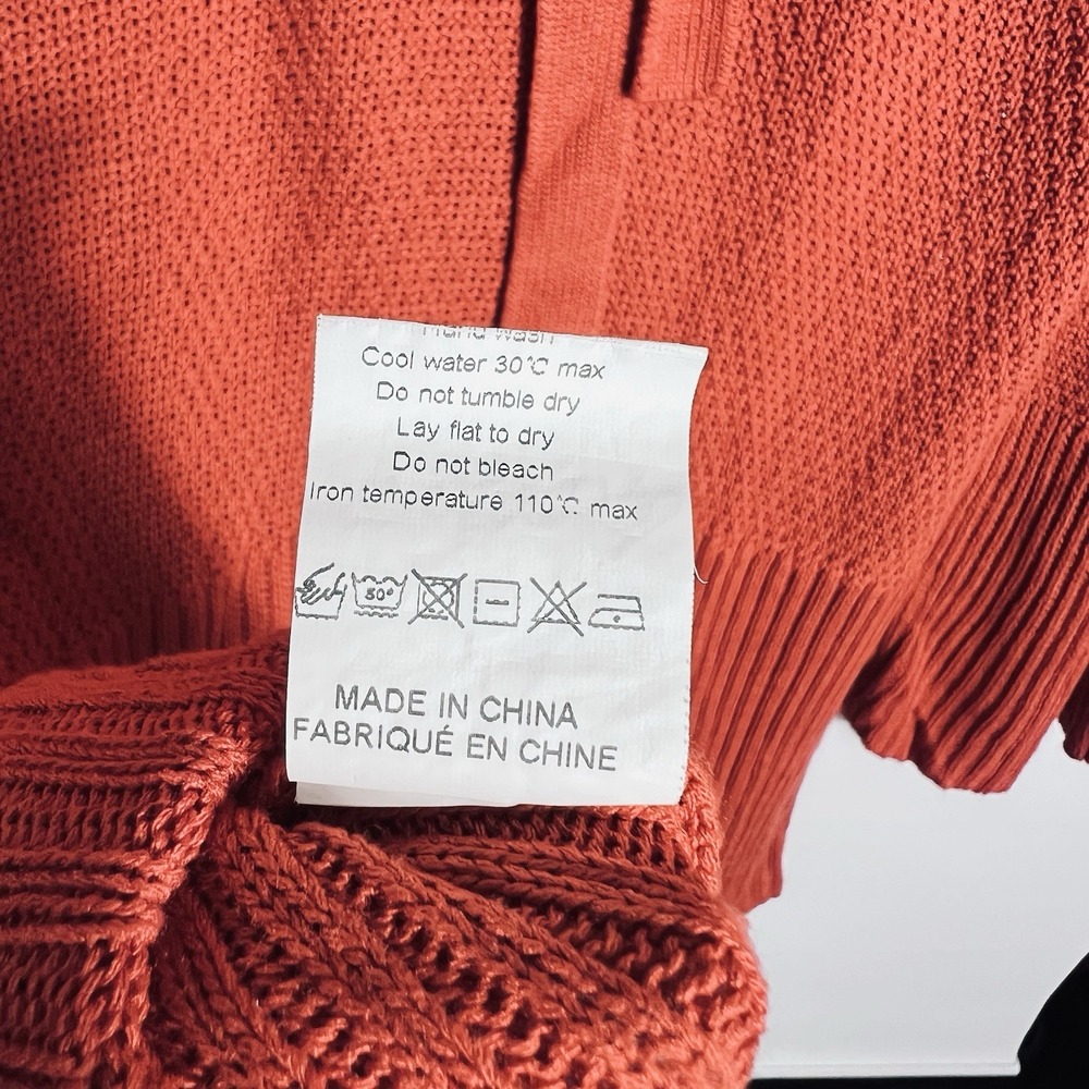 Burnt Orange Knit Tunic Sweater Women's Large Tie Front Ribbed Hem Boho - Picture 4 of 4